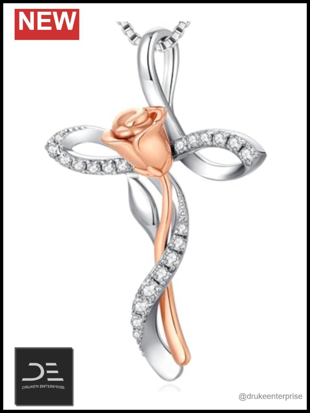 925 Sterling Silver Cross Necklace Rose Infinity Faith Jewelry for Women Cubic